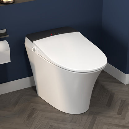 Exbrite Heated Seat Smart Toilet, One Piece Toilet, Automatic Flush Tankless Toilet without Bidet, with Foot sensor Flush, Blue Night Light, Knob Control, Power Outage Flushing, Soft Close Cover,White
