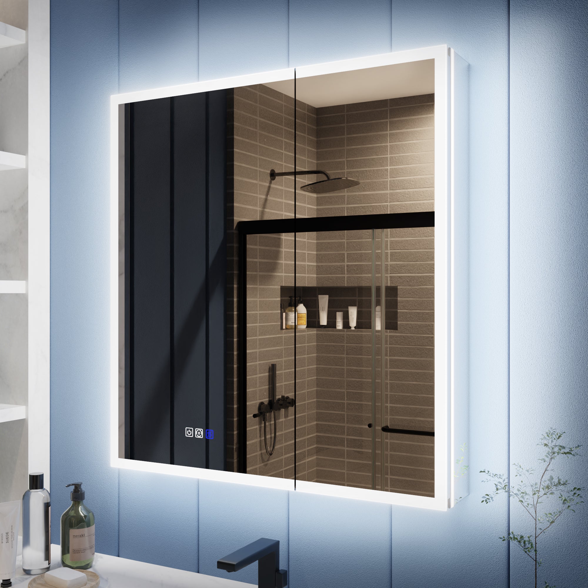 Lighted medicine cabinet 30 inch x 32 inch LED dual light