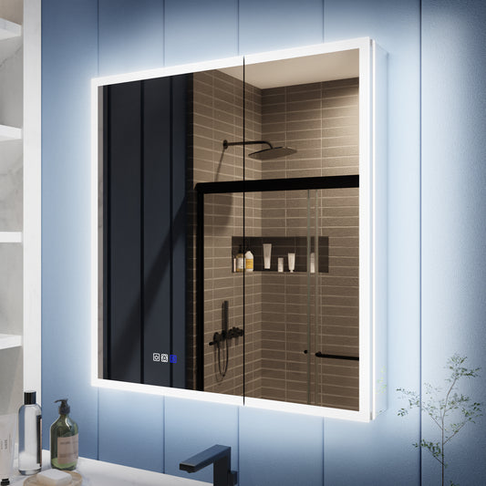 Illusion 30" x 32" LED Lighted Medicine Cabinet with Magnifiers Front and Back Light