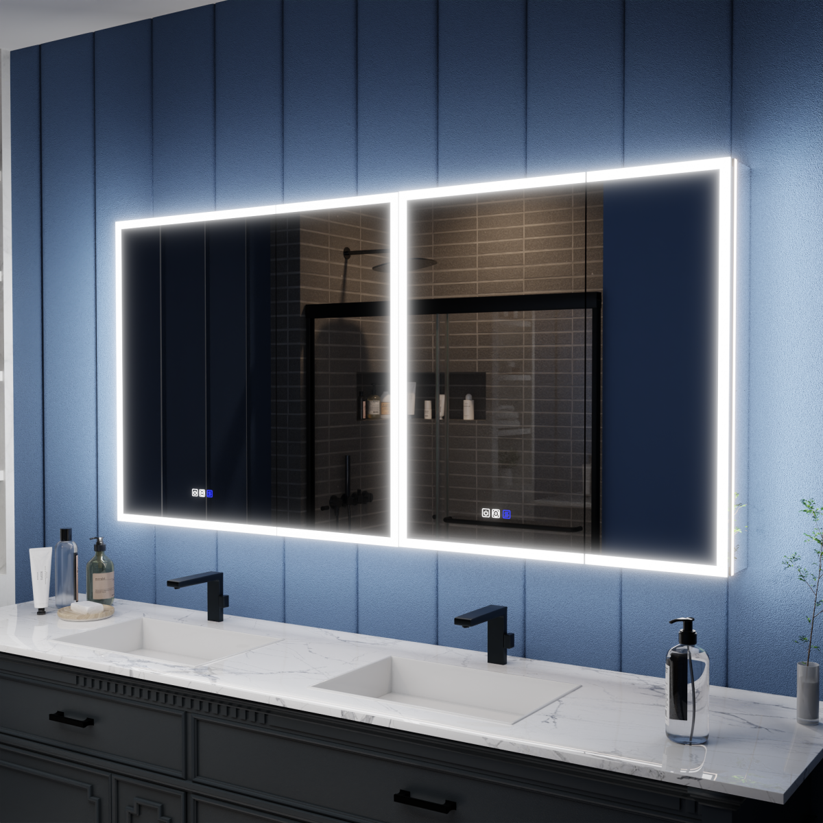 Illusion 66" x 32" LED Lighted Medicine Cabinet with Magnifiers - Modern Lit Medicine Cabinet