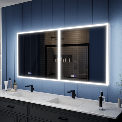 Illusion 66" x 32" LED Lighted Medicine Cabinet with Magnifiers - Modern Lit Medicine Cabinet