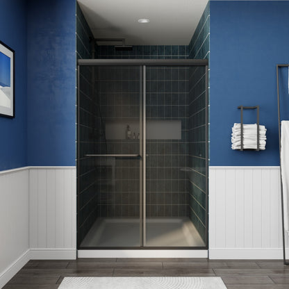 Glide-GR Semi-Frameless Shower Door 44-48 in. W x 70 in. H Bypass Sliding Shower Enclosure,Matte Black,Double Sliding Smoke Gray Glass