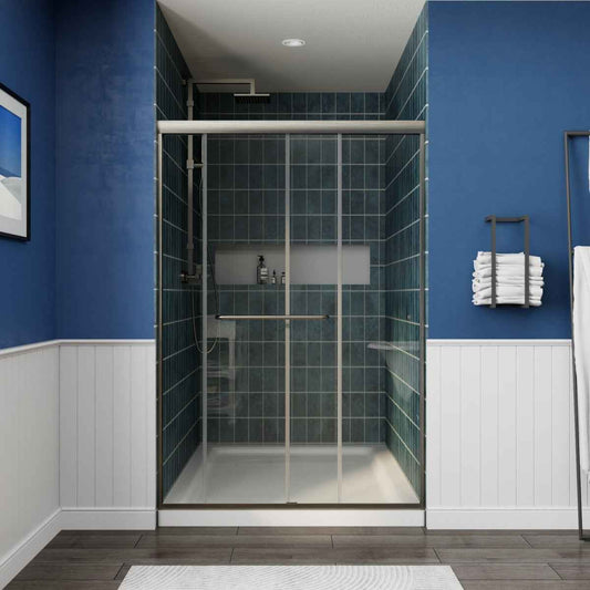 Glide 44-48" Wide x 70" Sliding Glass Shower Doors Frame in Brushed Gold,Clear Tempered Glass