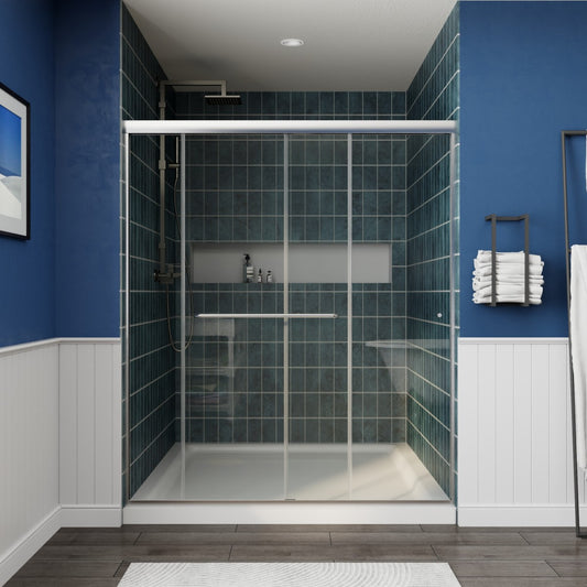 Glide 56-60" Wide x 70" High Sliding Glass Shower Doors Framed in Chrome Finish with Clear Glass