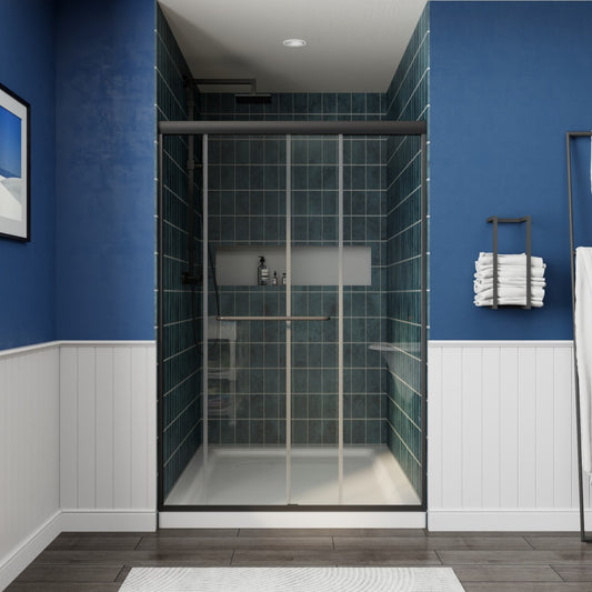 Glide 44-48" Wide x 70" High Sliding Glass Shower Doors Frame in Black,Clear Tempered Glass