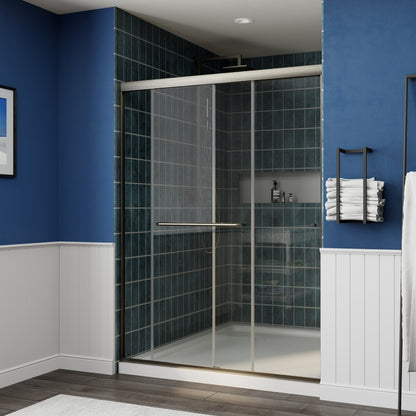 Glide Semi-Frameless Shower Door 50-54 in. W x 72 in. H Bypass Sliding Shower Enclosure,Brushed Nickel,Double Sliding Glass Bathroom Doors