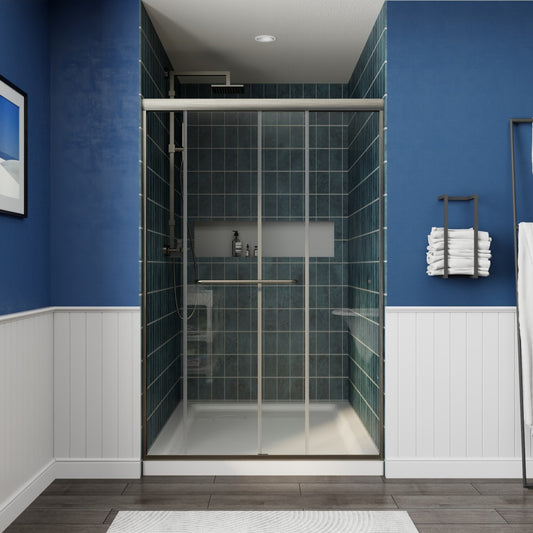Glide 44-48" x 72" Framed Shower Door in Brushed Nickel,Water Repellent Glass Shower Door,Easy Glide Rollers Sliding Shower Door