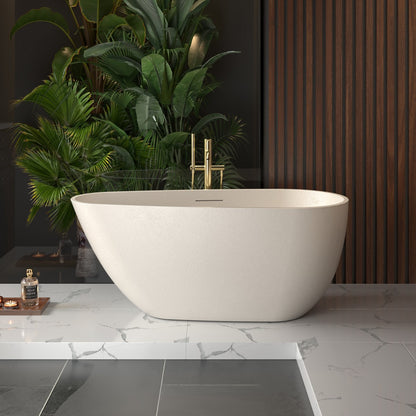 Allsumhome RockE 59" Freestanding Soaking Bathtubs - Stone Touch in Milky Coffee, Scratch-proof, cUPC Certified Freestanding Bath Tubs