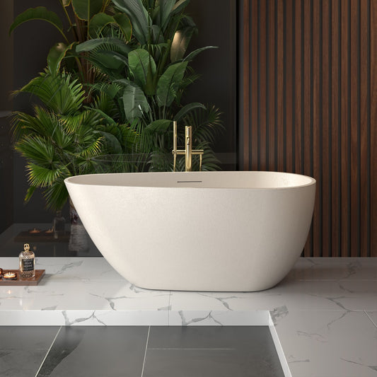 Allsumhome RockE 59" Freestanding Soaking Bathtubs - Stone Touch in Milky Coffee, Scratch-proof, cUPC Certified Freestanding Bath Tubs