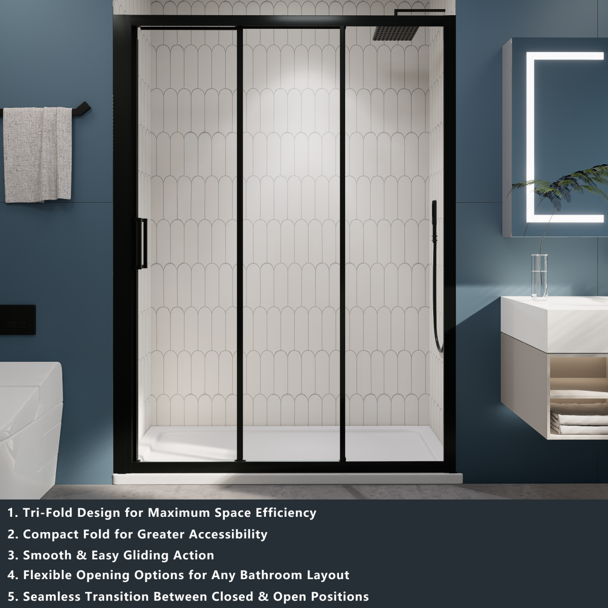Nexus 56-60W x 70.H Easy Clean Double Framed Sliding Shower Door with 1/4" (6mm) Clear SGCC Tempered Glass,Matte Black Finish