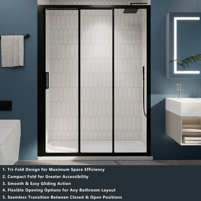 Nexus 56-60W x 70.H Easy Clean Double Framed Sliding Shower Door with 1/4" (6mm) Clear SGCC Tempered Glass,Matte Black Finish