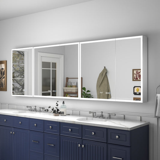 Rim 92" W x 30" H ExBrite LED Lighted Bathroom Medicine Cabinet with Mirror Recessed or Surface with Mirrors