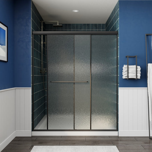 Glide-RA Semi-Frameless Shower Door 56-60 in. W x 70 in. H Bypass Sliding Shower Enclosure,Matte Black,Double Sliding Rain Glass Doors