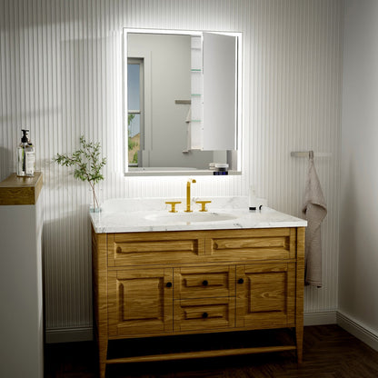 Ample 30" W x 36" H Contemporary Medicine Cabinet with LED Light, Mirror, and Shelves for Bathroom Recessed or Surface Mount