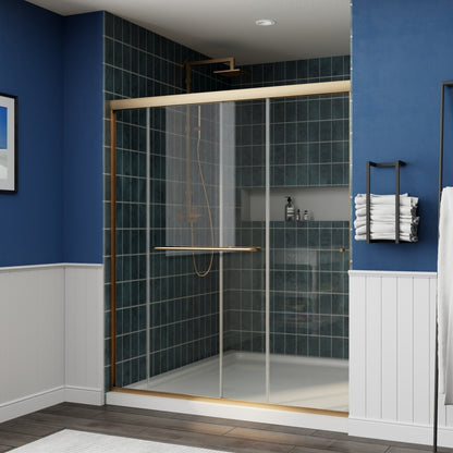 Glide Semi-Frameless Shower Door 56-60 in. W x 70 in. H Bypass Sliding Shower Enclosure,Brushed Gold,Double Sliding Glass Bathroom Doors