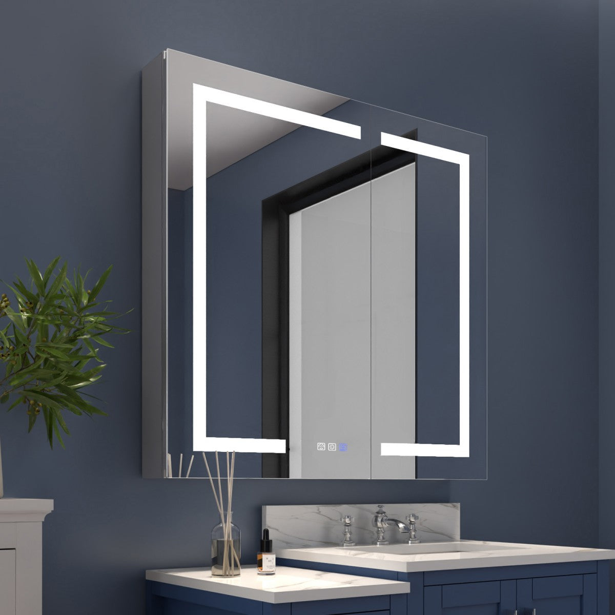 Boost-M1 36 x 36 Recessed Medicine Cabinet with Vanity Mirror - Bathroom Light and Storage Solution