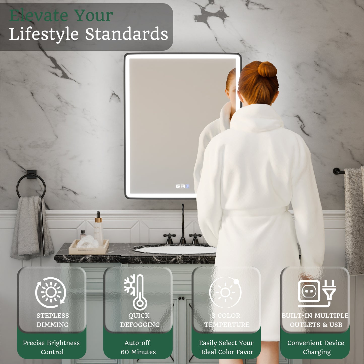 ExBrite 24" W x 30" H Light Medicine Cabinet Recessed or Surface Mount Adjustable Shelves Vanity Mirror Cabinet, Rounded Corner Door with Black Iron Frame, Hinge on the Right - ExBriteUSA