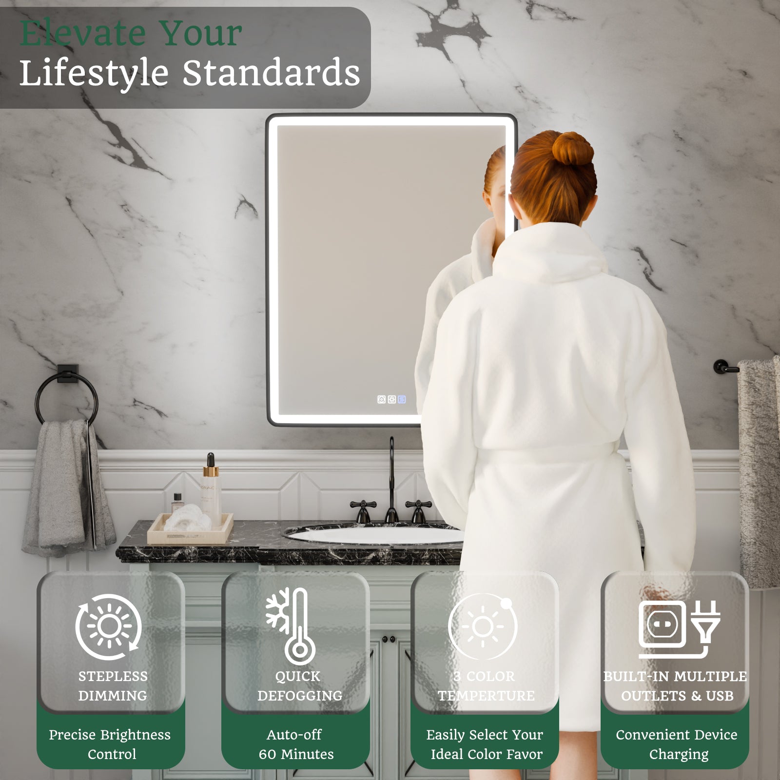ExBrite 24" W x 30" H Light Medicine Cabinet Recessed or Surface Mount Adjustable Shelves Vanity Mirror Cabinet, Rounded Corner Door with Black Iron Frame, Hinge on the Right - ExBriteUSA