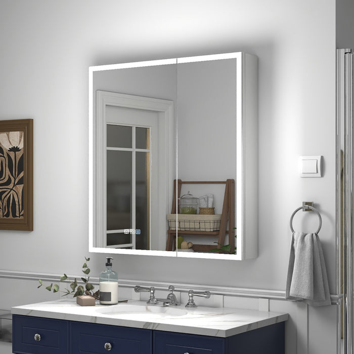 Rim 30" W x 32" H LED Lighted Medicine Cabinet - Recessed or Surface Mount with Outlets & USBs