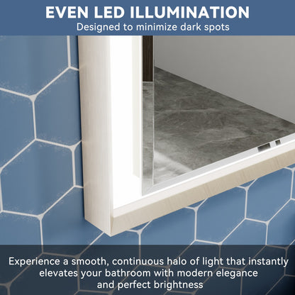 Verloar 30" W x 36" H Framed Lighted Bathroom  Mirror,Dimmable,Anti Fog,Front-Lit Illumination,Brushed Nickel