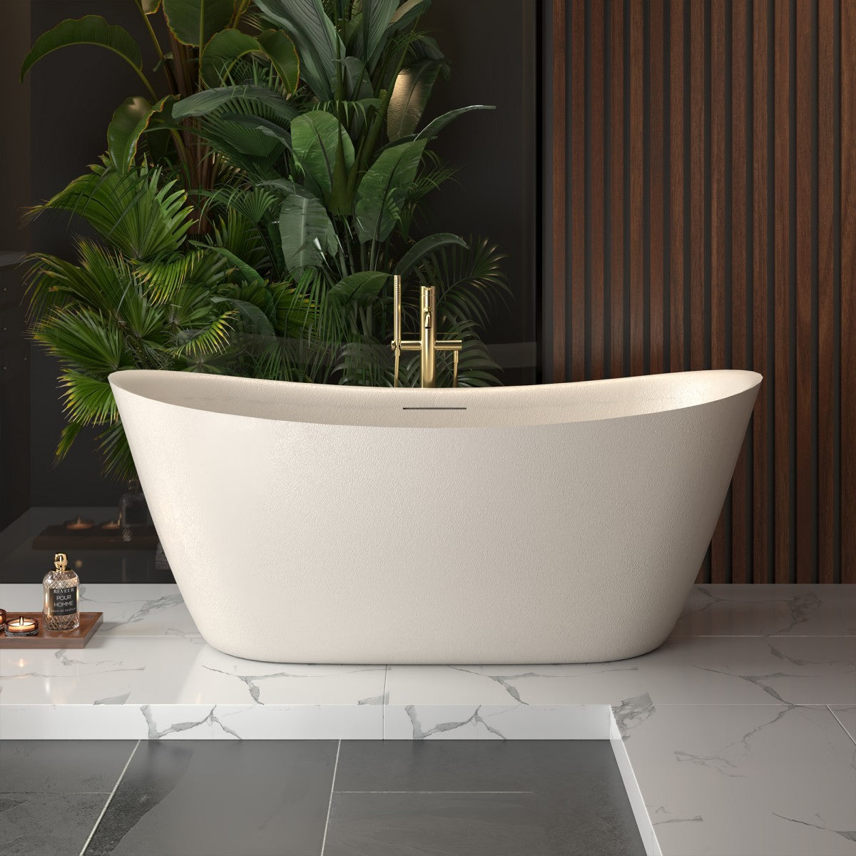 Allsumhome RockEB 67" Freestanding Bathtub - Stone Touch in Milky Coffee, Scratch-proof, cUPC Certified Freestanding Bath Tubs