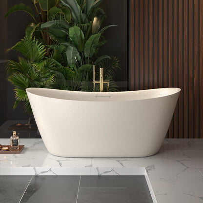 Allsumhome RockEB 67" Freestanding Bathtub - Stone Touch in Milky Coffee, Scratch-proof, cUPC Certified Freestanding Bath Tubs