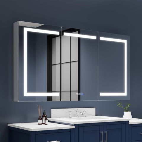 Boost-M1 60" Medicine Cabinet with LED Lights and Mirror - Recessed or Surface Installation