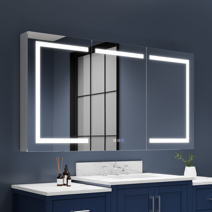 Boost-M1 60" Medicine Cabinet with LED Lights and Mirror - Recessed or Surface Installation