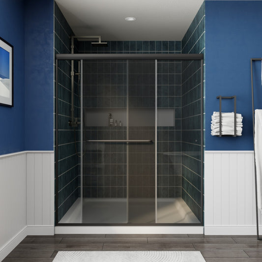 Glide-GR Semi-Frameless Shower Door 56-60 in. W x 70 in. H Bypass Sliding Shower Enclosure,Matte Black,Double Sliding Smoke Gray Glass