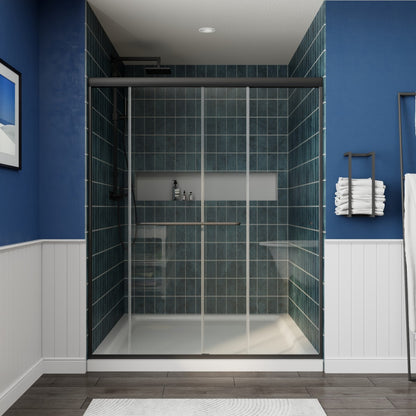 Glide Semi-Frameless Shower Door 56-60 in. W x 72 in. H Bypass Sliding Shower Enclosure,Matte Black,Double Sliding Glass Bathroom Doors