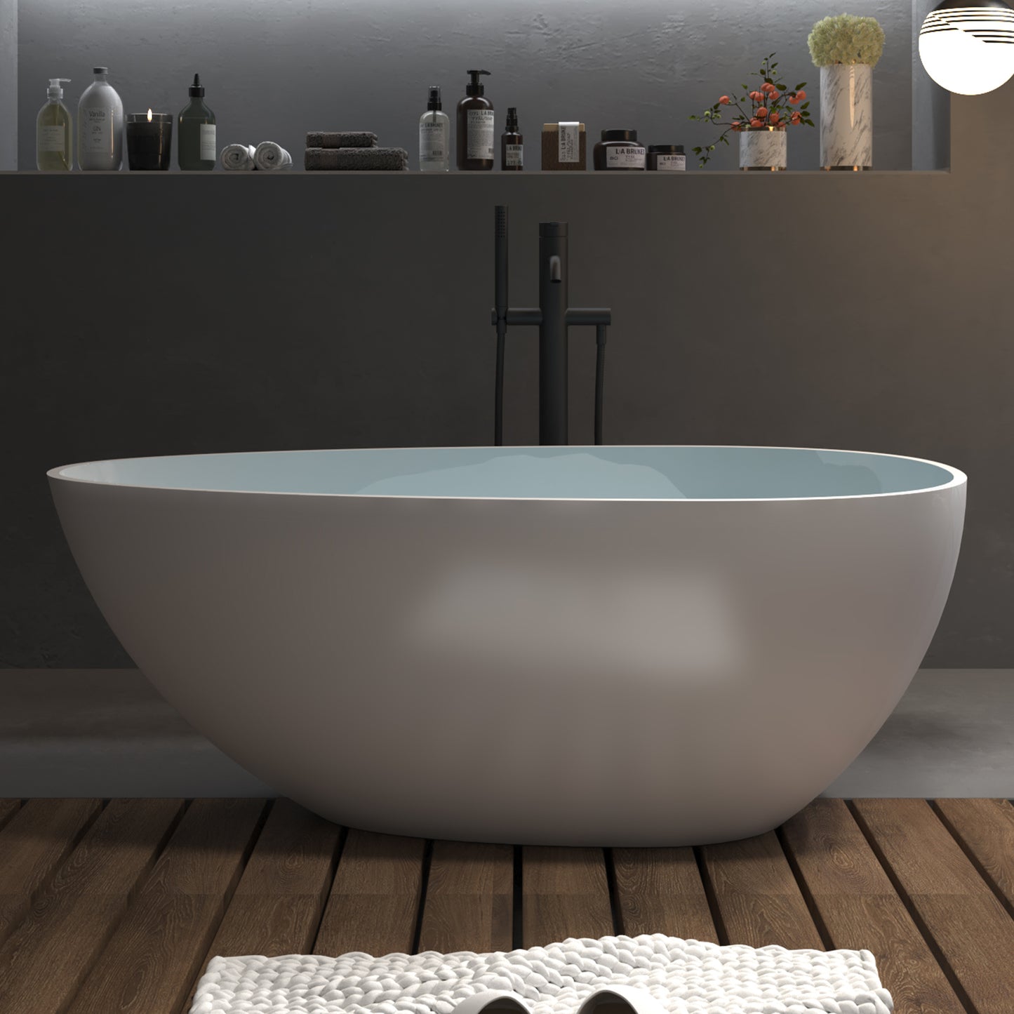 ExBrite 59" Solid Surface Free standing tub Bathroom Adult Egg Shaped Bathtub