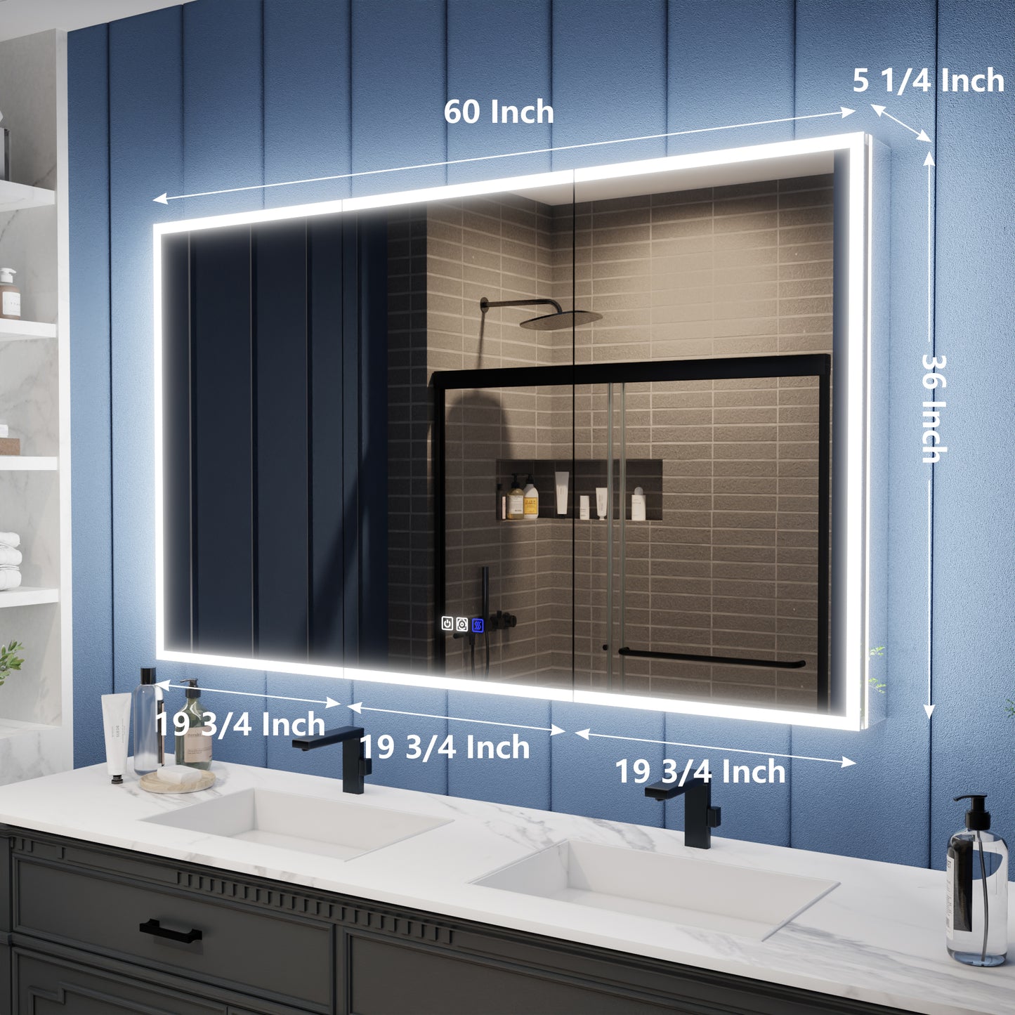 Illusion 60" x 36" LED Lighted Medicine Cabinet with Magnifiers Front and Back Light