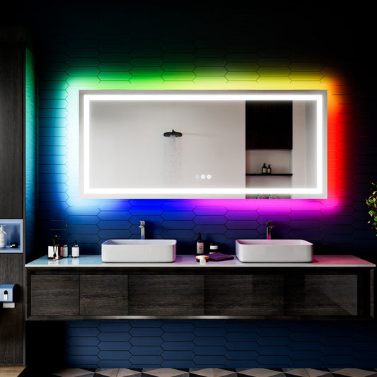 32"x 72" RGB Smart LED Bathroom Mirror–Color Changing Backlit Mirror with Anti-Fog & Dimmable Touch Control|Exbrite DYLUX