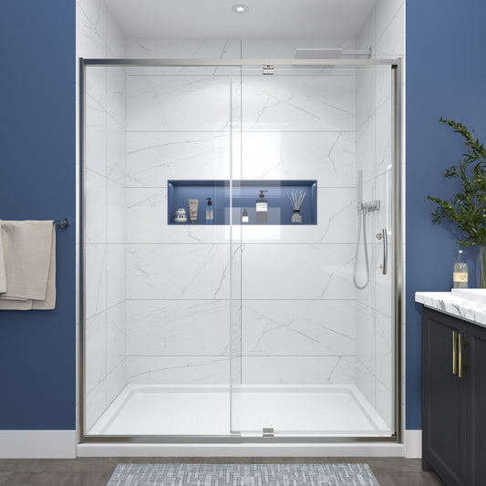 Flexi Showers 56-60" W x 71" H Glass Shower Doos Semi-Frameless,6mm Clear Tempered Glass Panel, Brush Nickel Finish
