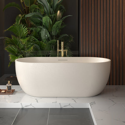 Allsumhome RockX 67" Freestanding Bathtub Modern - Stone Touch in Milky Coffee, Scratch-proof, cUPC Certified Freestanding Bath Tubs
