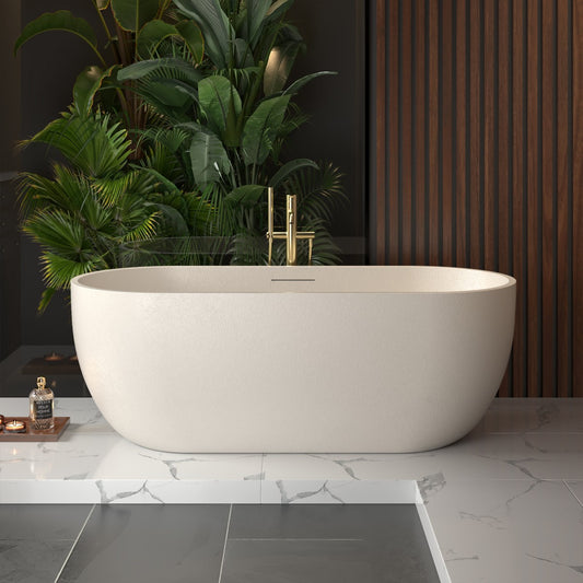 Allsumhome RockX 67" Freestanding Bathtub Modern - Stone Touch in Milky Coffee, Scratch-proof, cUPC Certified Freestanding Bath Tubs