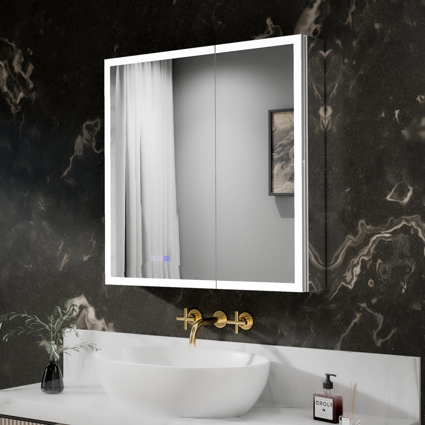 ExBrite 30"W x 30"H LED Medicine Cabinet with Anti-Fog, Stepless Color Temperature and Dimming, Adjustable Shelves, Aluminum Frame, Recessed or Surface Mount - ExBriteUSA