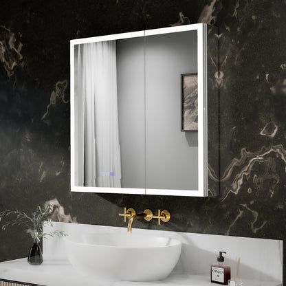 ExBrite 30"W x 30"H LED Medicine Cabinet with Anti-Fog, Stepless Color Temperature and Dimming, Adjustable Shelves, Aluminum Frame, Recessed or Surface Mount - ExBriteUSA