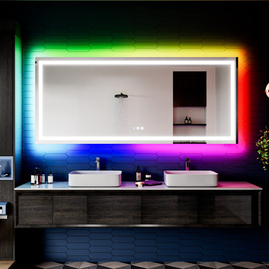 32"x 84" RGB Smart LED Bathroom Mirror–Color Changing Backlit Mirror with Anti-Fog & Dimmable Touch Control|Exbrite DYLUX