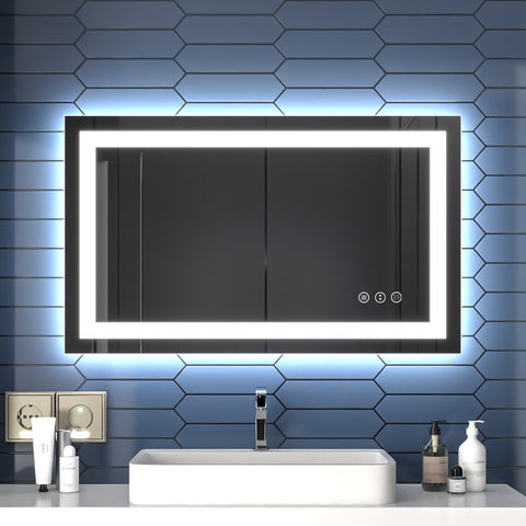 40" W x 24" H Anti Mist Bathroom Mirror, LED Light, Dimmable, Dual Lighting Mode, Tempered Glass|Apex