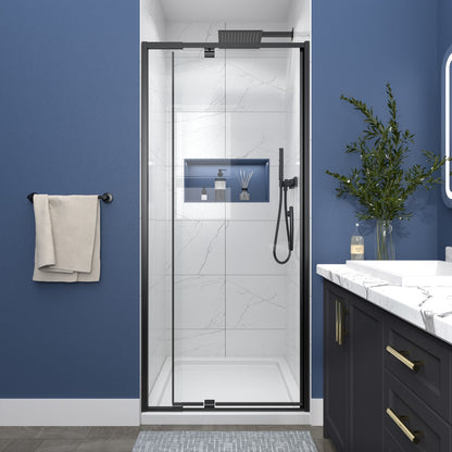 Flexi Showers 28-32" W x 72" H Glass Shower Doos Semi-Frameless,6mm Clear Tempered Glass Panel, Black Finish - ExBriteUSA