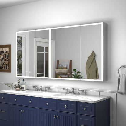 Rim 66" W x 32" H LED Lighted Medicine Cabinet Recessed or Surface with Mirrors