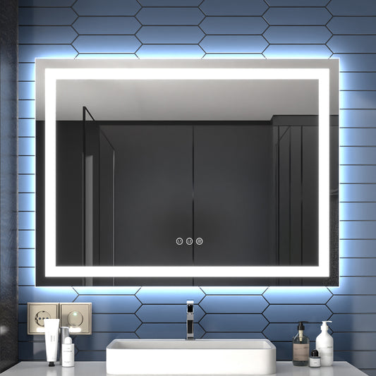 Apex 48" W x 36" H LED Bathroom Light Mirror,Anti Fog,Dimmable,Three Lighting Modes