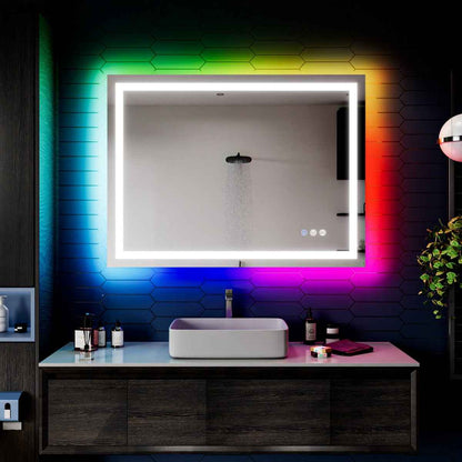 36"x 48" RGB Smart LED Bathroom Mirror–Color Changing Backlit Mirror with Anti-Fog & Dimmable Touch Control|Exbrite DYLUX