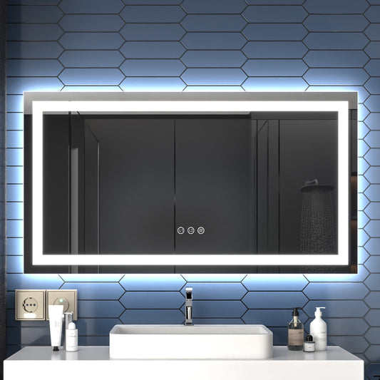 Apex 55" W x 30" H LED Bathroom Light Mirror,Anti Fog,Dimmable,Three Lighting Modes