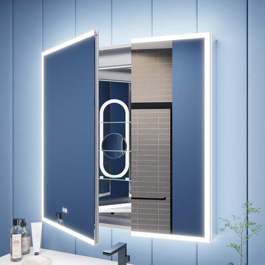 Illusion 36 x 36 inch lighted medicine cabinet installed above a bathroom vanity