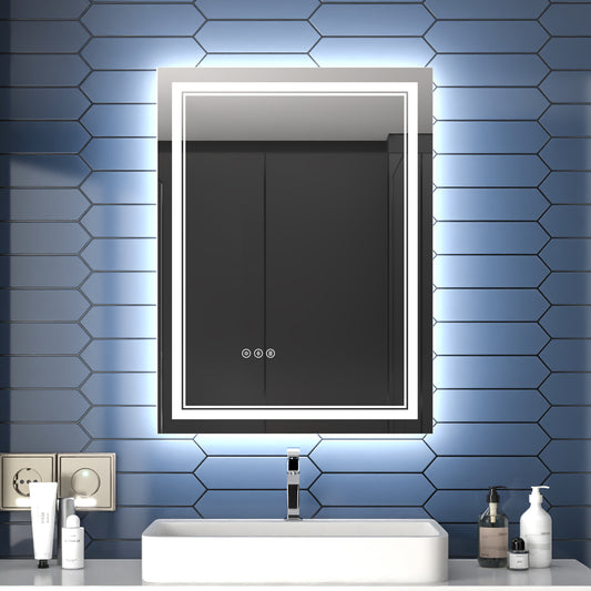 Linea 24" W x 32" H LED Heated Bathroom Mirror,Anti Fog,Dimmable,Front-Lighted and Backlit, Tempered Glass