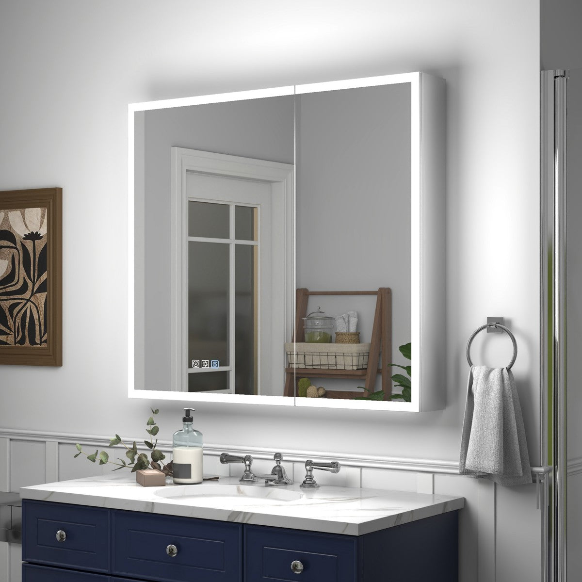 Rim 36" W x 32" H  Lighted Medicine Cabinet Recessed or Surface LED Medicine Cabinet with Outlets & USBs