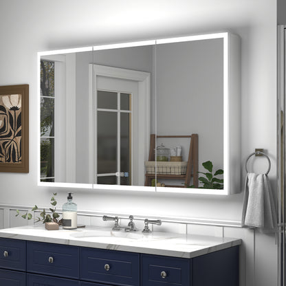 Rim 48 x 30 inch LED medicine cabinet above a contemporary bathroom vanity