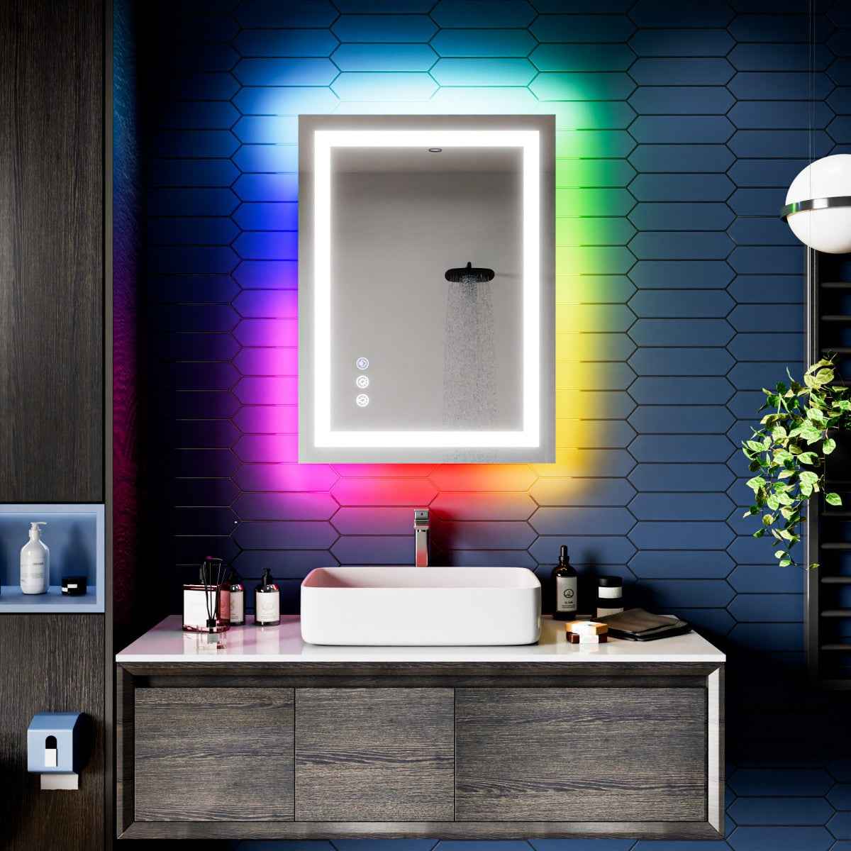 32"x 24" RGB Smart LED Bathroom Mirror–Color Changing Backlit Mirror with Anti-Fog & Dimmable Touch Control|Exbrite DYLUX